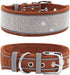 Dazzling Rhinestone Dog Collar, Soft Suede Reflective Crystal Diamond Collar for Medium & Large Dogs (L:19-23", Brown)
