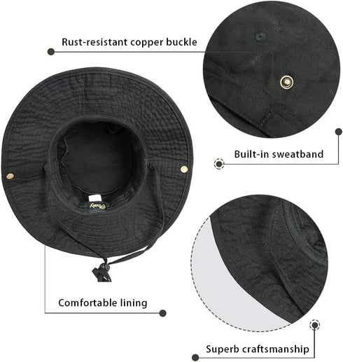 Wide Brim Bucket Hat for UV Protection, Fishing, Hiking, Safari - Unisex Outdoor Hats
