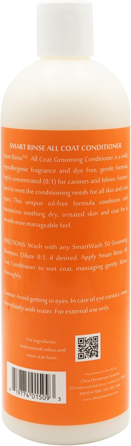 Chris Christensen Smart Rinse All Coat Dog Conditioner | Makes up to 8 Bottles | Fragrance Free, 16 oz