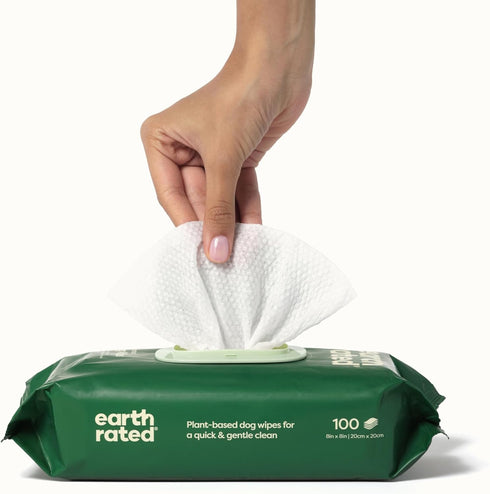 Earth Rated 100 Count Hypoallergenic Dog Wipes, Unscented Grooming Wipes for Paws, Body, and Butt, Perfect for Dogs
