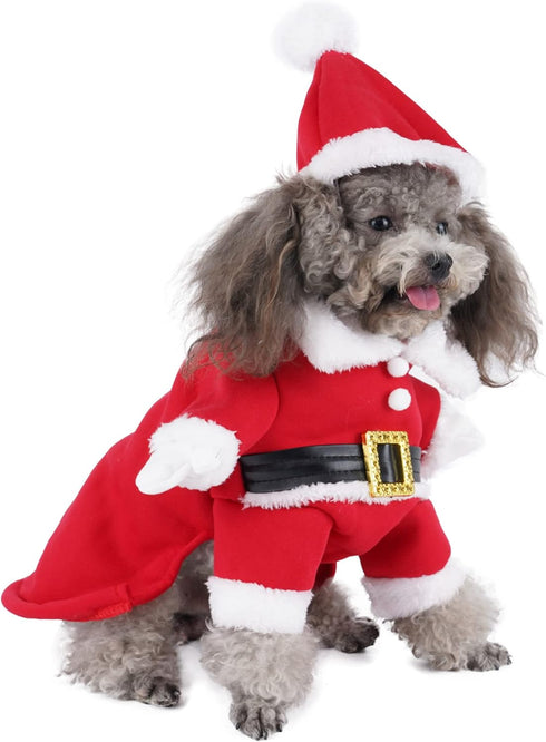 Mogoko Dog Cat Christmas Santa Claus Costume, Funny Pet Cosplay Outfits with Cap for Xmas (XL Size)