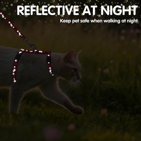PAWCHIE Escape Proof Adjustable H-shaped Cat Harness with Leash and Collar Set - Glow in The Dark Star and Moon Pattern