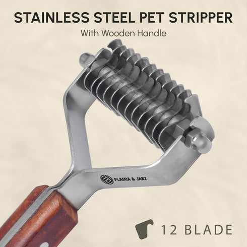 Flamia & Jabz Undercoat Rake for Dogs & Cats - Dematting Grooming Stripper Tool with 12 Blades