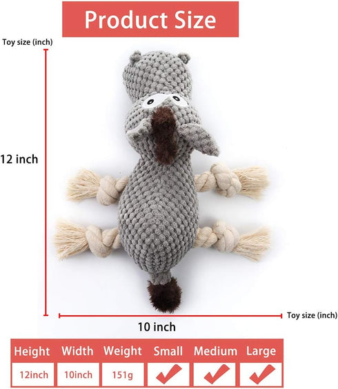 Large Dog Squeaky Toy, Stuffed Animal Plush Toy for Small, Medium, Large Dogs (Donkey, Grey)