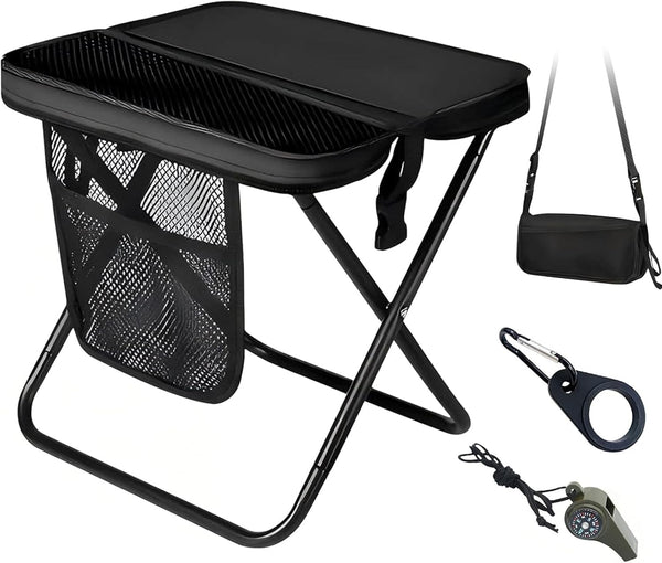 Haenaeg Portable Folding Camping Stool with 3 Side Pockets, Lightweight Foldable Camping Stool