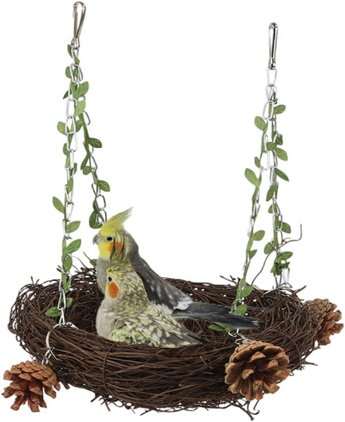 Natural Rattan Nest Bird Swing for Parrot, Parakeet, Cockatiel, Conure, Macaw, Amazon, African Grey, Lovebird (Small)