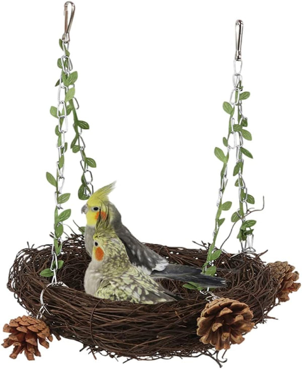 Natural Rattan Nest Bird Swing for Parrot, Parakeet, Cockatiel, Conure, Macaw, Amazon, African Grey, Lovebird (Small)