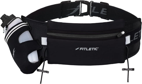 12oz Fitletic Hydration Running Belt With Quick Flow Water Bottle For Men & Women Race Belt, Gel Holder & Bib Toggles