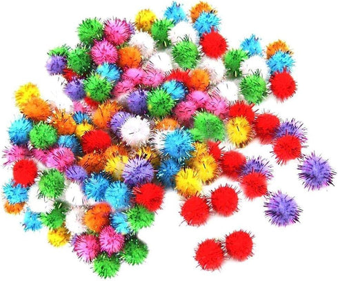 Random Color Mini Colorful Sparkly Glitter Tinsel Pompom Balls - Pack of 100 Pet Supplies for Dog Cat Bird