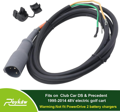 Roykaw Club Car 48V Charger Plug Cord - 3 Pin Round Plug for 1995-2014 DS & Precedent Golf Cart Models