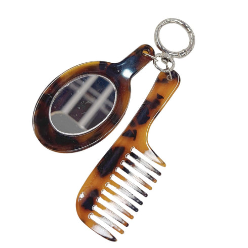 jiingekk Multifunctional Fashion Keychain Leopard Comb and Mirror Stylish Hair Care Keychain Creative Bag Pendant