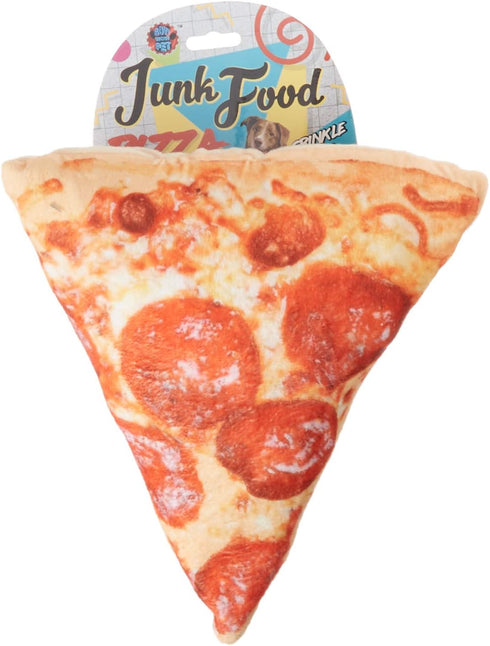 Bow-Wow Pet Products Junk Food Plush Dog Toy, Pepperoni Pizza Slice, Medium with Crinkle Sound