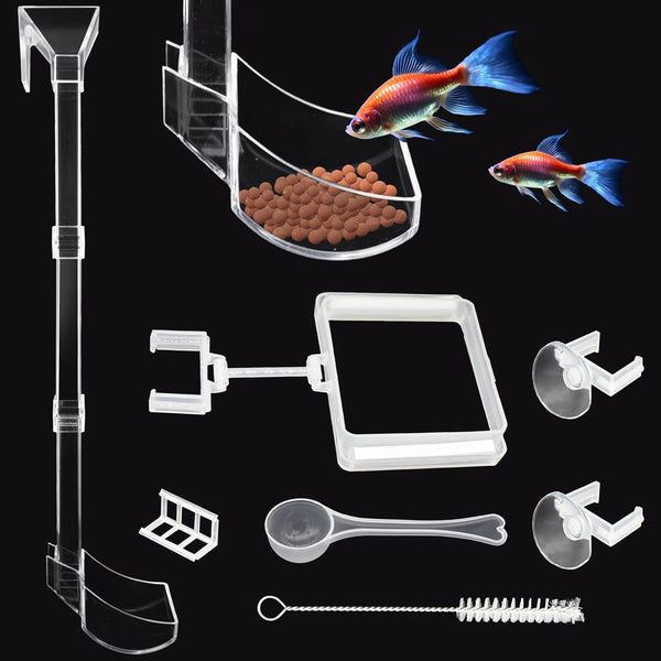 Shrimp Feeding Tube and Dish Set, Clear Fish Feeder Tube with Feeding Ring and Cleaning Brush for Fish Tank