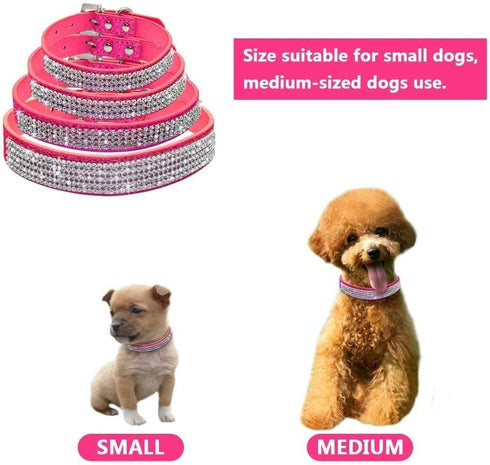 Rhinestone Dog Collar - Cute Dazzling Sparkling Leather Collar for Dog Cat, Crystal Diamond Pet Collar (S:21-27cm, Pink)