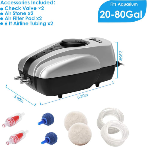 AquaMiracle Aquarium Air Pump, Quiet Bubbler Aerator for 1-80 Gallon Fish Tanks
