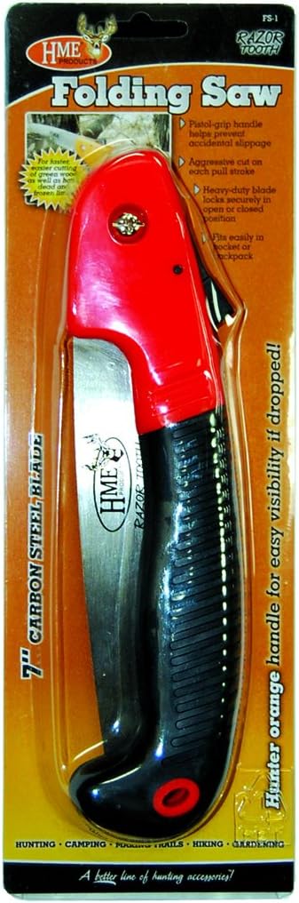HME Folding Hand Saw, 7" Carbon Steel Blade, Pistol-Grip Handle for Camping