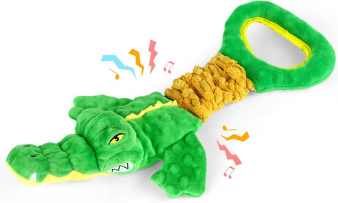 Plush Squeaky Dog Toy with Crinkle Paper and Tug of War Handle for Small Medium Large Dogs