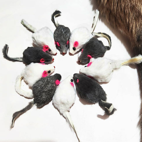 pawstrip Rabbit Fur Cat Toys, Interactive Mouse with Rattle, 12Pcs Realistic Squeaky Cat Toys