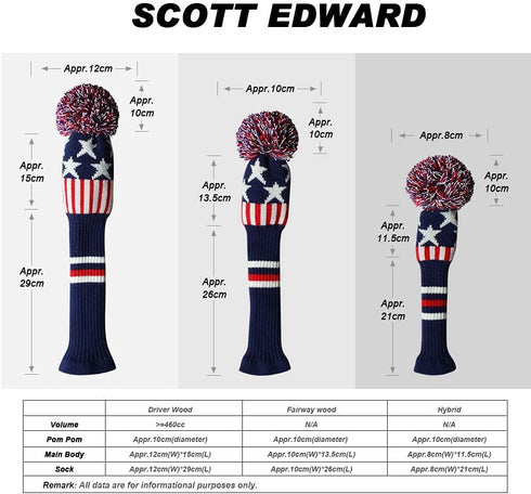 Scott Edward Golf Headcovers for Woods Set of 3, Fits Driver(460cc), Fairway Wood and Hybrid(UT)