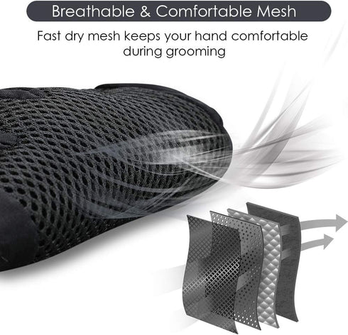 Upgrade Version Pet Grooming Glove - Gentle Deshedding Brush Glove for Dogs, Cats & Horses, 1 Pair (Black)