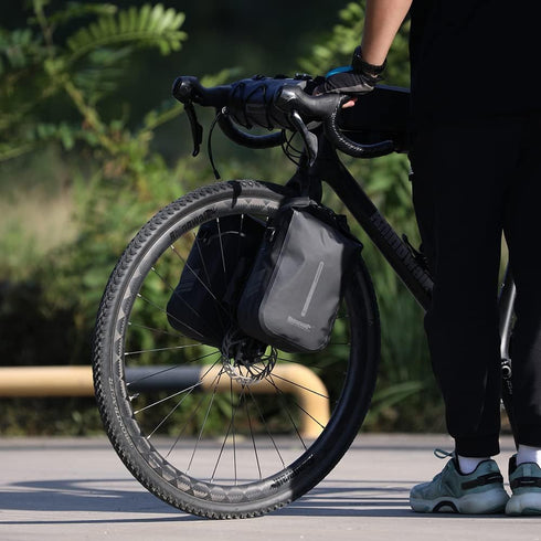 Rhinowalk Waterproof Bike Front Pannier Bag Fork Bag for E-Scooter Mountain Bike Accessories - Black, 4L