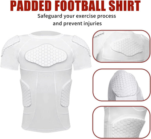 Padded Football Shirt with Chest Rib Protector and 6-Pads for Protective Gear