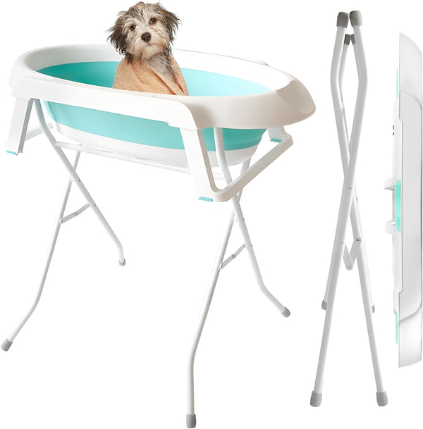leasote 2 in 1 Dog Bath Tub, Elevated Foldable Portable Pet Washing Station,