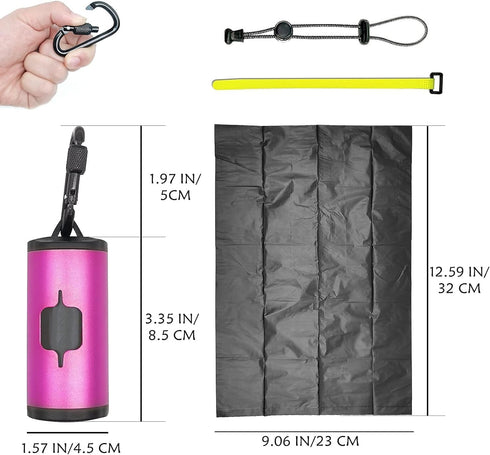 Metal Dog Poop Bags Holder, Aluminum Dispenser with 15 Black Unscented Waste Bags for Dog Walking