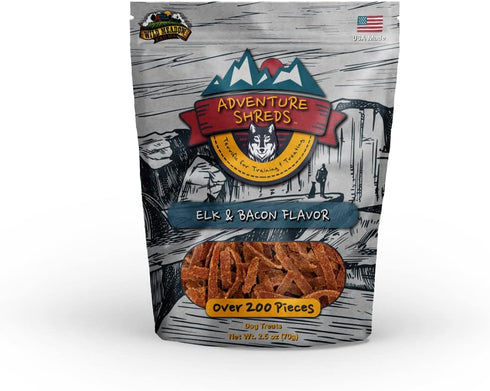Wild Meadow Farms - Adventure Shreds Elk & Bacon Dog Treats, Soft & Thin Dog Treats for Training & Rewards, Grain-Free Snacks for Pets of All Breeds and Ages - 2.5 Ounce Pouch