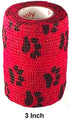 Vet Wrap Tape (Red with Paws) (2 Pack) (4 Inch x 15 feet) Self Adhesive Cohesive Flex Bandage for Pets
