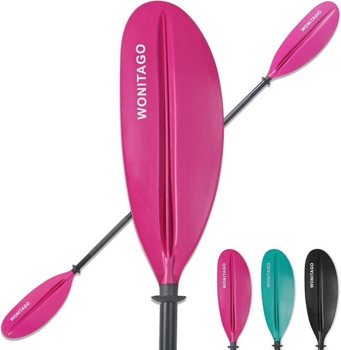 Kayak Paddle with Aluminum Shaft, Nylon Blades, Adjustable 3 Piece Oars, 220-240cm/86-94 Inches, Black/Rose/Teal