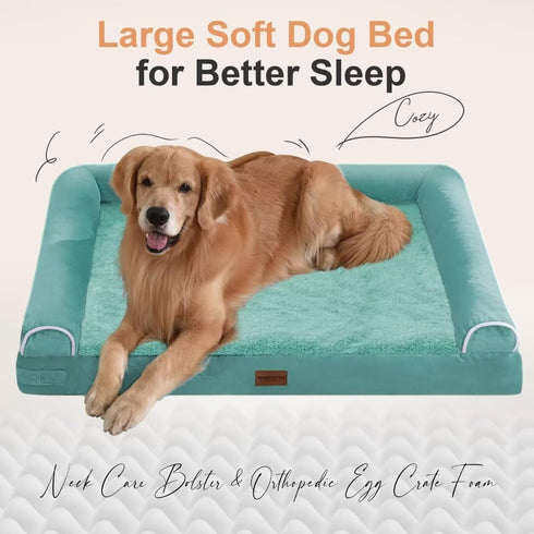Large Orthopedic Dog Bed, Washable with Bolster, Egg Crate Foam Couch Sofa Waterproof, Removable Cover for Medium Large