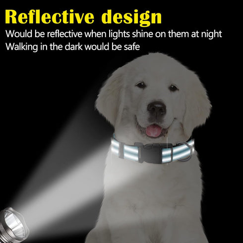 Sanwuta 12 Pcs Adjustable Reflective Puppy Dog Collars Bulk - Safety Nylon Collars with Locking Buckle for Small Medium