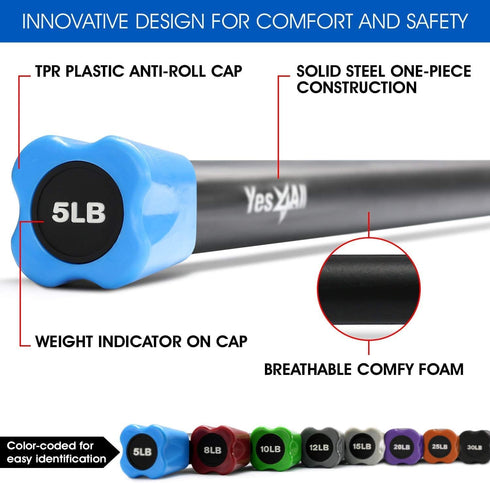 Yes4All Total Body Workout Weighted Bar, Resistance Band Bar for Yoga & Strength Training