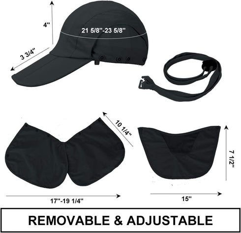 Foldable Sun Cap with Face Mask Neck Flap, Fishing Hats, UPF 50+ Protection Caps