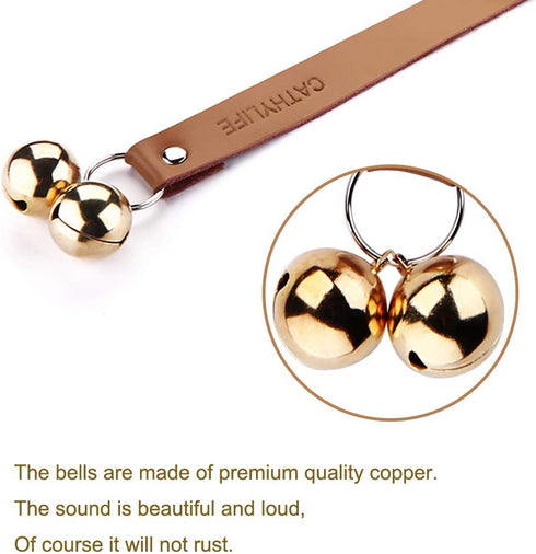 Leather Dog Doorbells for Door Knob, Adjustable Brass Potty Training Bells for Puppy to Go Outside, Easy Dog Door Bell