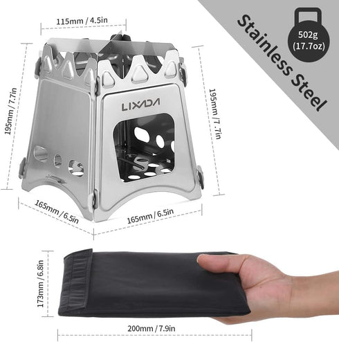 Lixada Lightweight Folding Camping Wood Stove, Portable Stainless Steel for Outdoor Use