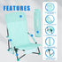 Backpack SUNNYFEEL Portable Low Beach Chair - Lightweight High Back Beach Chair with Cup Holder, Folding Sand Chair