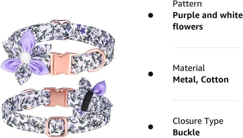 Dog Collar, Girl Dog Collar with Floral Pattern and Detachable Rhinestone Flower for Small Medium Large Dogs