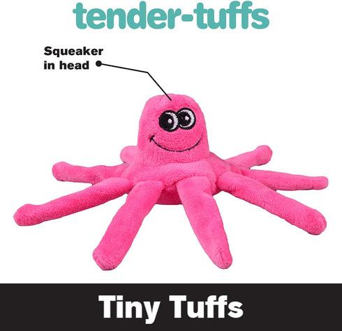 Snuggle Puppy Tender-Tuffs Small Dog Toy, Pink Plush Octopus for Small Breeds with Squeaker