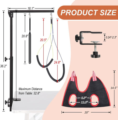 Dog Grooming Arm with Clamp, Adjustable Table Arm with Two No Sit Haunch Holder, Foldable Pet Supplies
