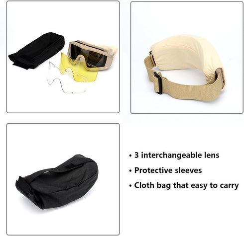 SPOSUNE Airsoft Goggles - Anti Fog Tactical Goggles with 3 Interchangeable Lens, UV400 Protection