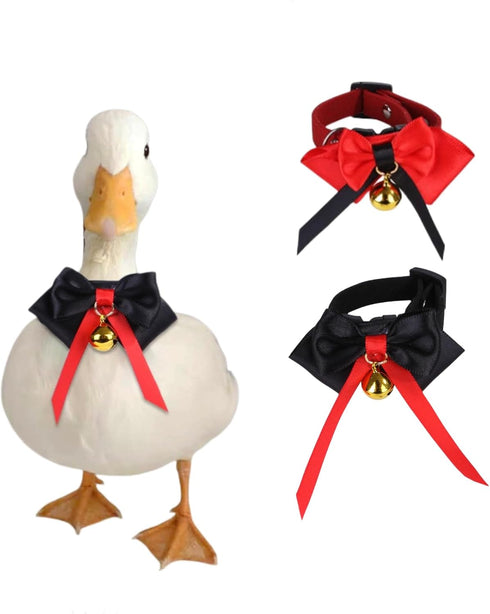 2-Pack Call Duck Collar Set with Bell, Adjustable Bowtie for Small Pets Chicken Hen Roster Goose, Perfect Poultry
