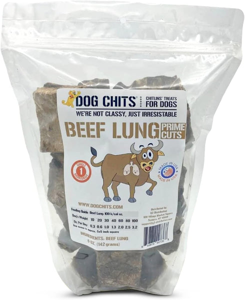Dog Chits Beef Lung Prime Cuts Dog and Puppy Treats, All Natural, Grain and Chemical Free, 5 oz Bag