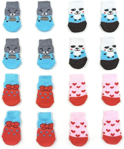 4 Pairs Anti-Slip Dog Socks & Cat Socks with Rubber Reinforcement, Pet Paw Protector for Indoor Wear (L)