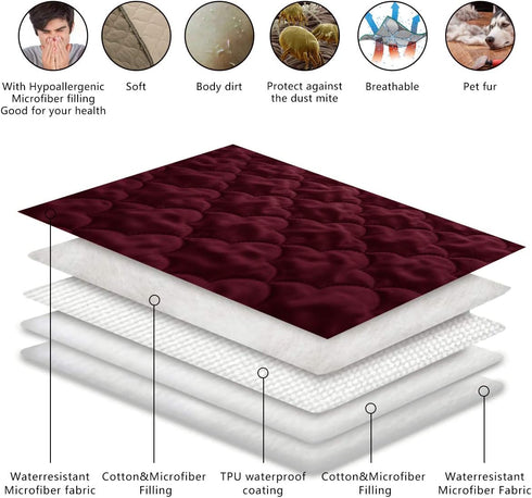 1 Piece68"x82",Burgundy+Pink SPXTEX Dog Bed Cover Washable Pee Pads Dog Blankets for Puppy Large Dog Cat,Sofa
