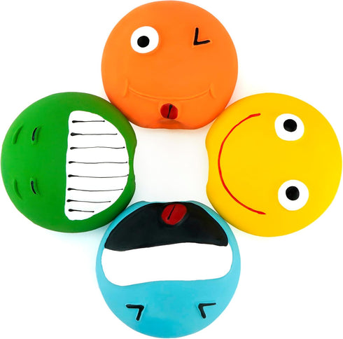 CHIWAVA 4 Pack 3.2'' Latex Squeaky Dog Toy - Smiley Face Balls for Small Dogs