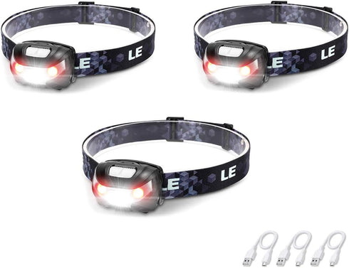 Lepro 3 Pack Rechargeable LED Headlamp - Super Bright Head Lamp with 5 Modes for Camping & Hiking, IPX4 Waterproof with