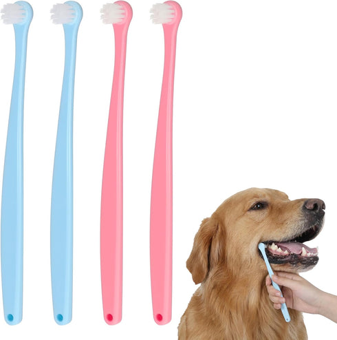 Josojoou 4PCS Small Dog Toothbrush, Mini Head Soft Pet Toothbrush, Ergonomic Cat Tooth