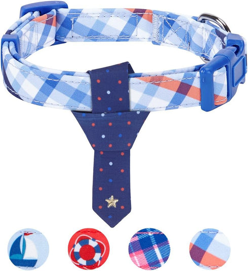 Blueberry Pet Adjustable Tie Dog Collar, Blue Hue Scottish Plaid Style, Medium, Neck 14.5"-20"